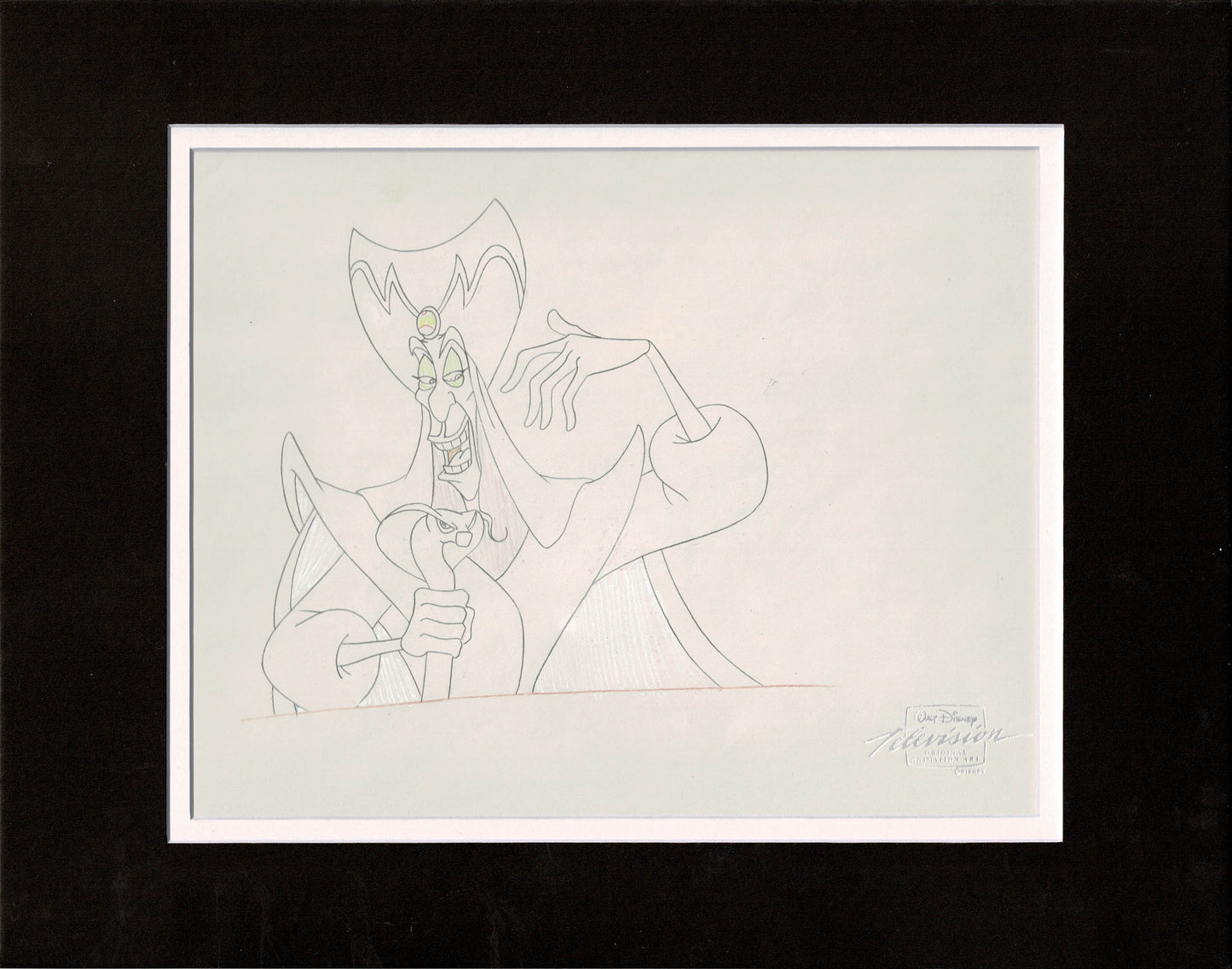 Aladdin Jafar and Iago Walt Disney Cartoon Production Animation Cel and Drawing from 1994 Return of Jafar Matted 15 C-A