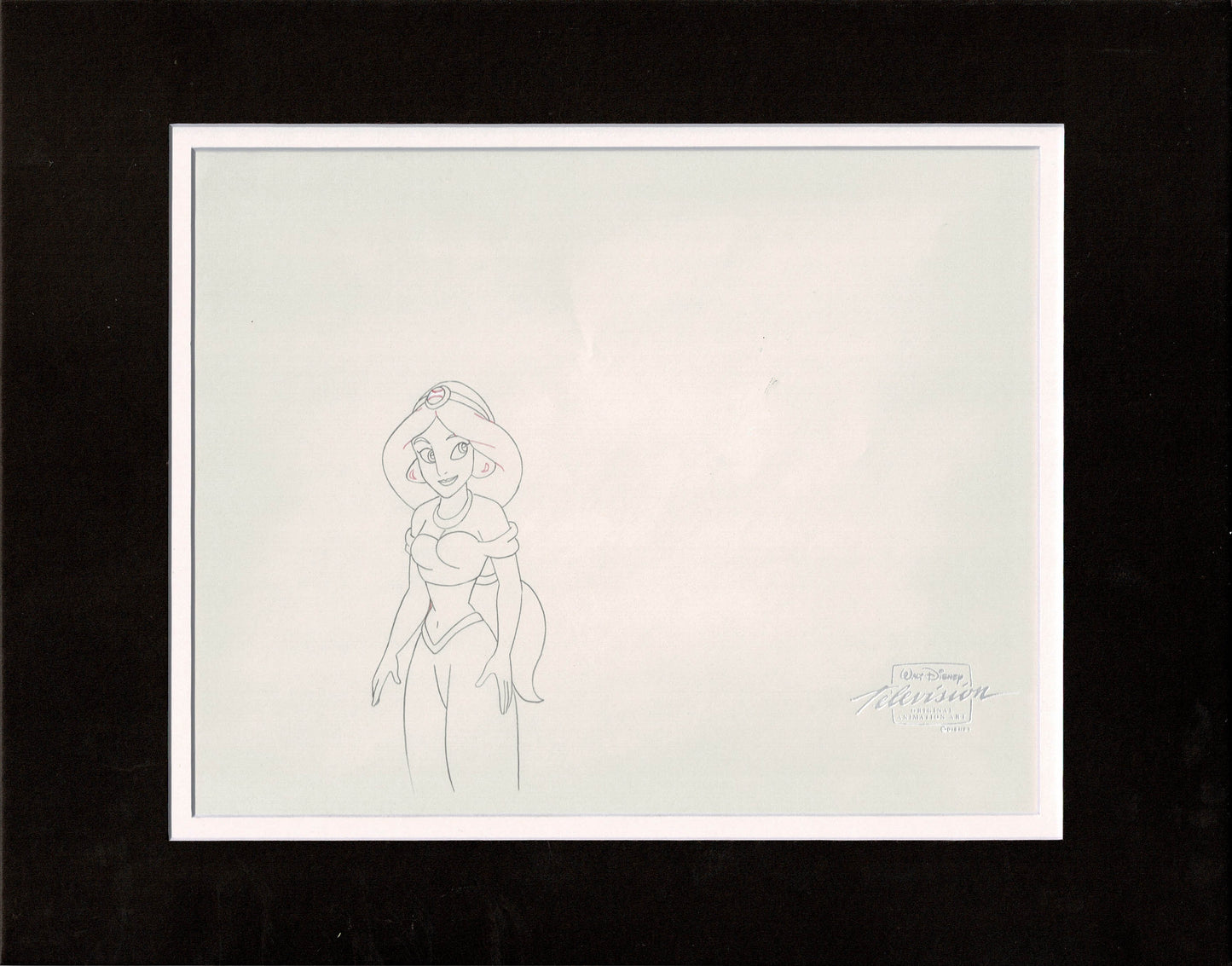 Aladdin The Genie and Jasmine Walt Disney Cartoon Production Animation Cel and Drawing from 1994 Return of Jafar Matted 16 C-A