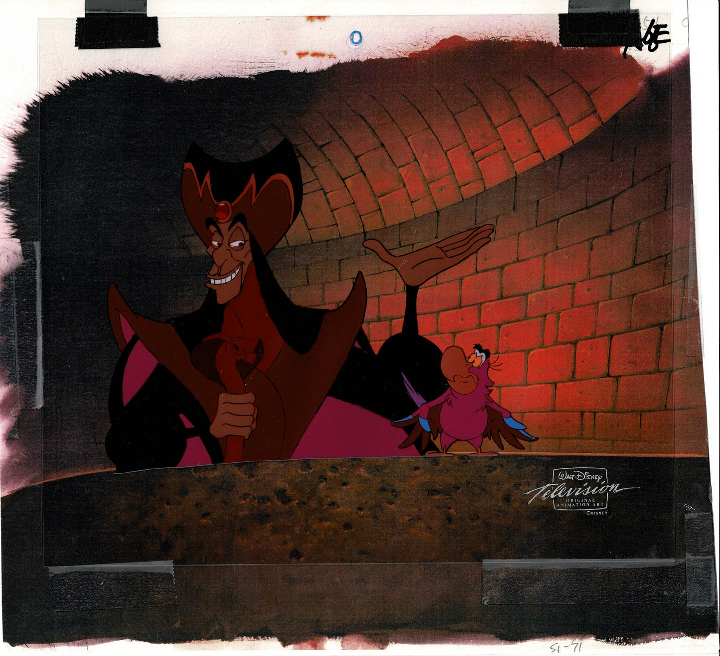 Aladdin Jafar and Iago Walt Disney Cartoon Production Animation Cel and Drawing from 1994 Return of Jafar Matted 17 C-A