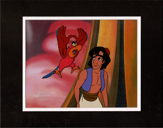 Aladdin Iago Walt Disney Cartoon Production Animation Cel and Drawing from 1994 Return of Jafar Matted 18 C-A