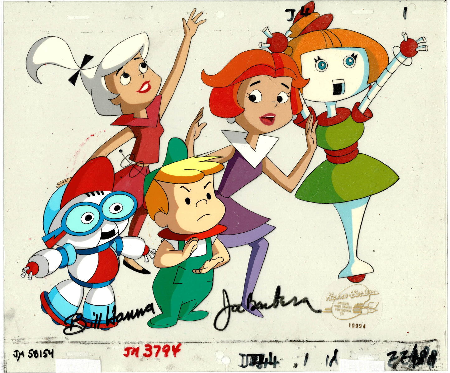 The Jetsons Production Animation Art Cel Setup from 1990 Jetsons The Movie Signed by Bill Hanna AND Joe Barbera