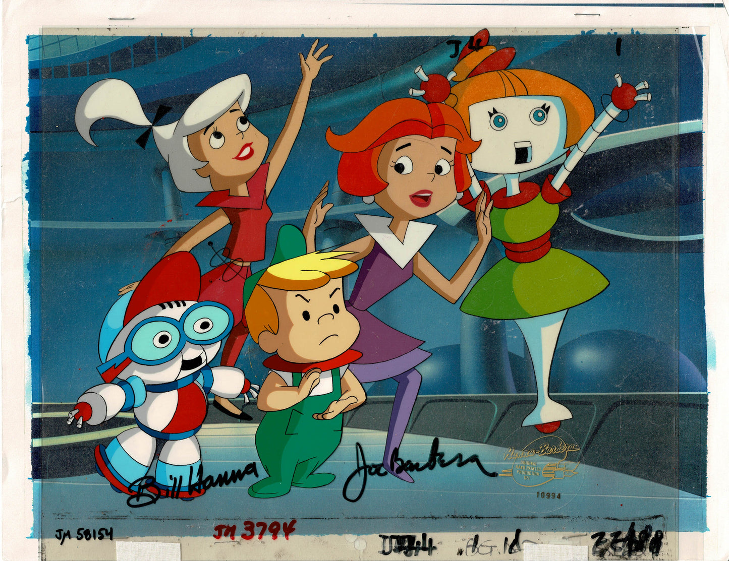 The Jetsons Production Animation Art Cel Setup from 1990 Jetsons The Movie Signed by Bill Hanna AND Joe Barbera