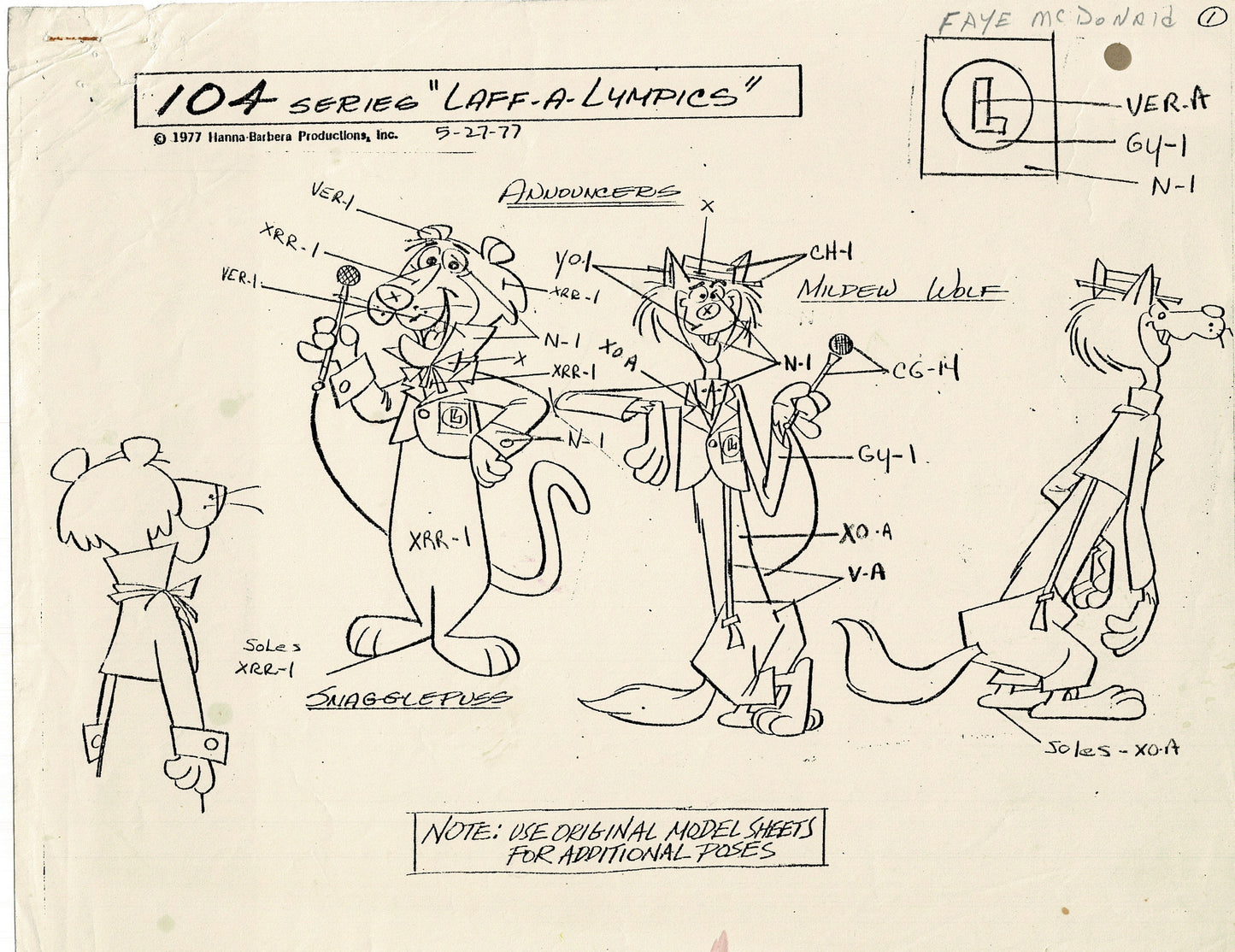 Laff A Lympics Model Sheet Copy Group of 24 Pages 1977 Production Hanna Barbera