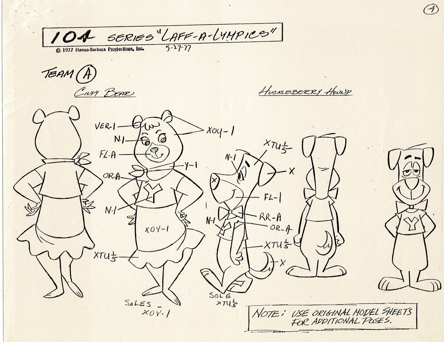 Laff A Lympics Model Sheet Copy Group of 24 Pages 1977 Production Hanna Barbera