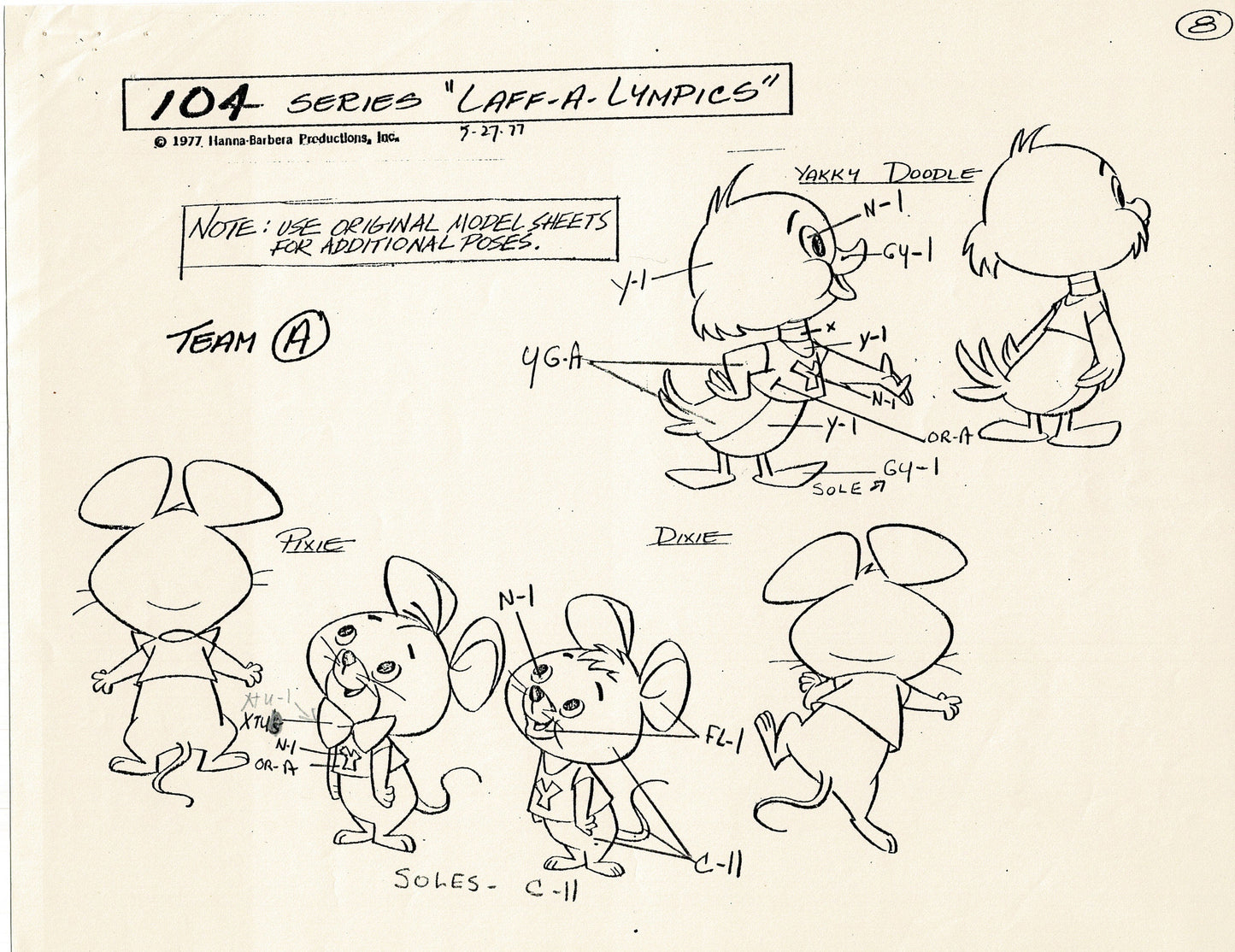 Laff A Lympics Model Sheet Copy Group of 24 Pages 1977 Production Hanna Barbera