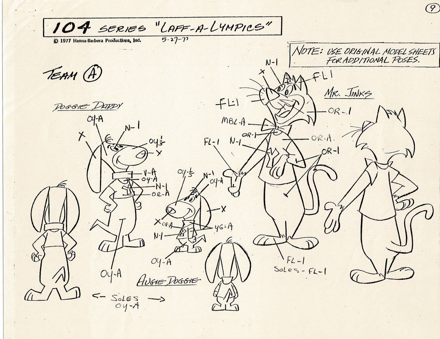 Laff A Lympics Model Sheet Copy Group of 24 Pages 1977 Production Hanna Barbera