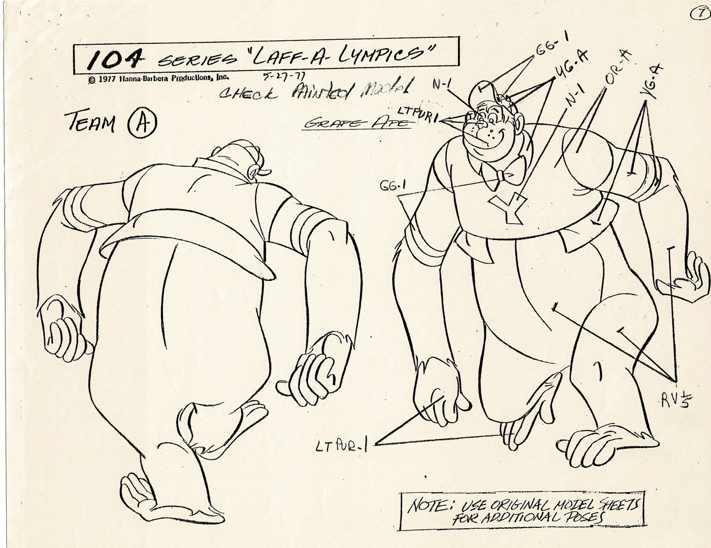 Laff A Lympics Model Sheet Copy Group of 24 Pages 1977 Production Hanna Barbera