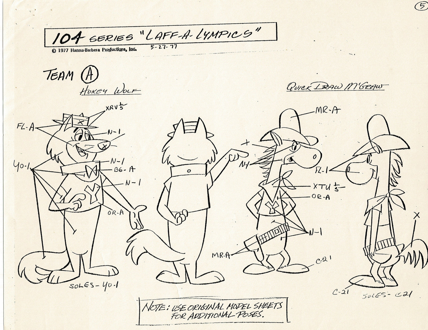 Laff A Lympics Model Sheet Copy Group of 24 Pages 1977 Production Hanna Barbera