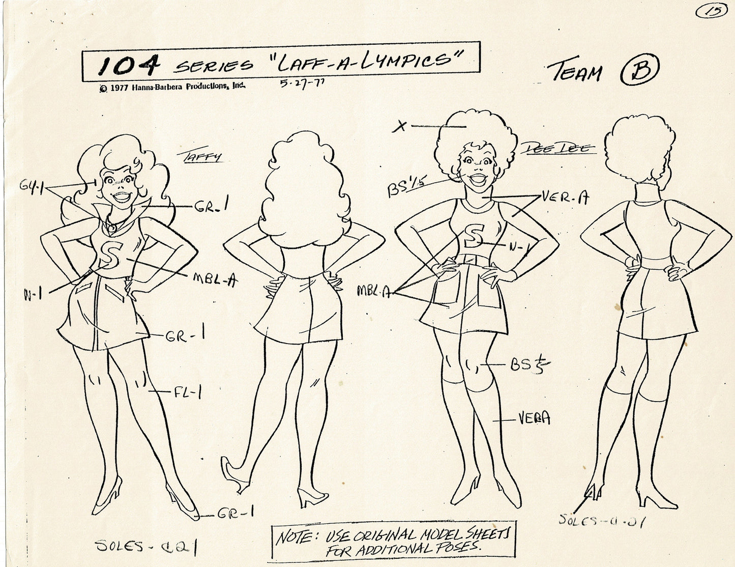 Laff A Lympics Model Sheet Copy Group of 24 Pages 1977 Production Hanna Barbera