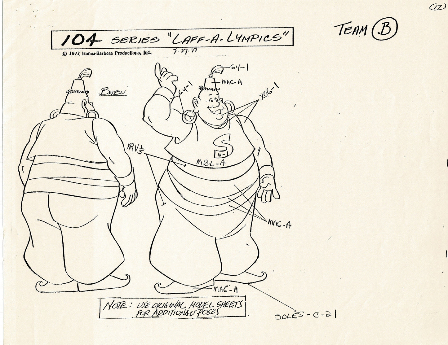Laff A Lympics Model Sheet Copy Group of 24 Pages 1977 Production Hanna Barbera