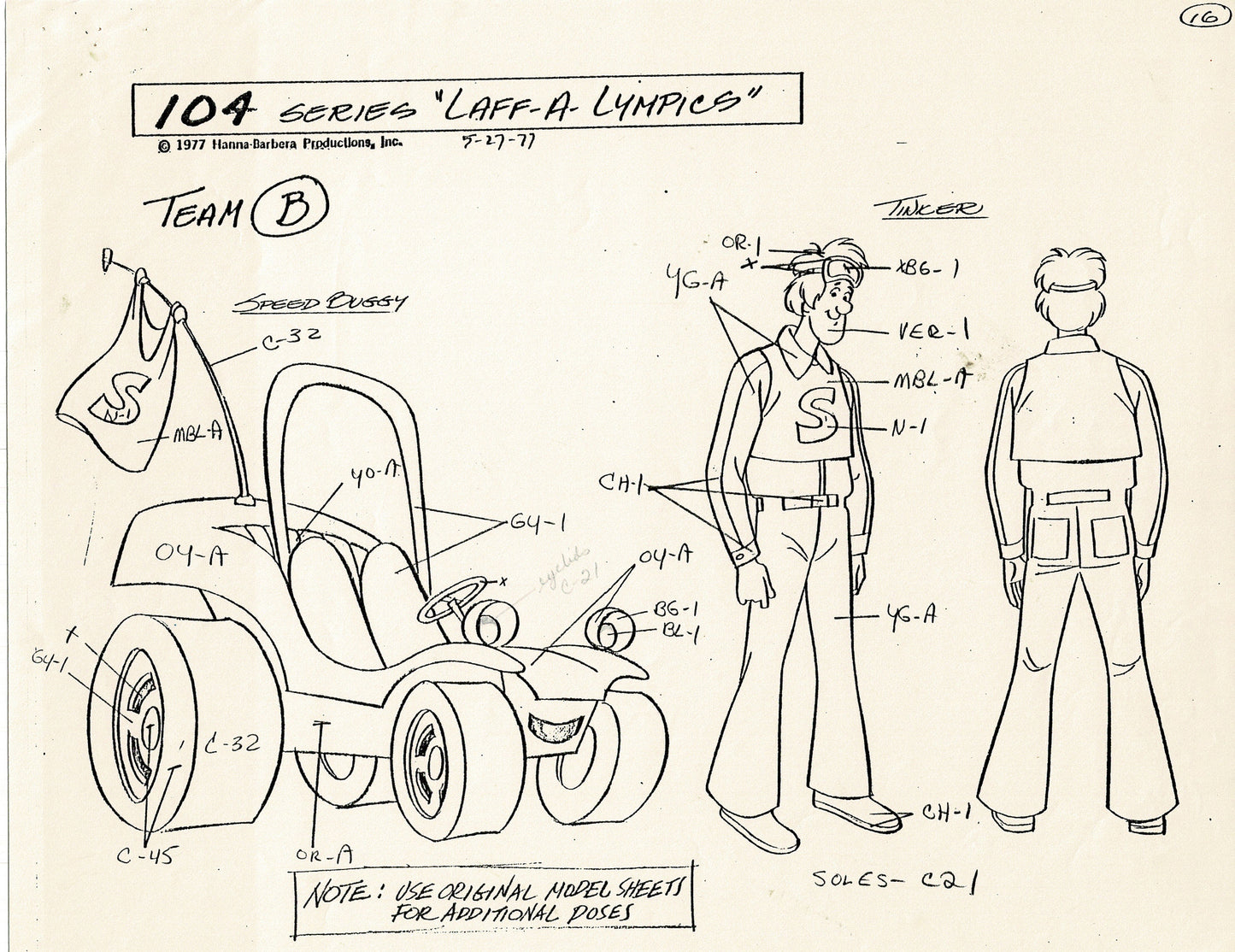 Laff A Lympics Model Sheet Copy Group of 24 Pages 1977 Production Hanna Barbera