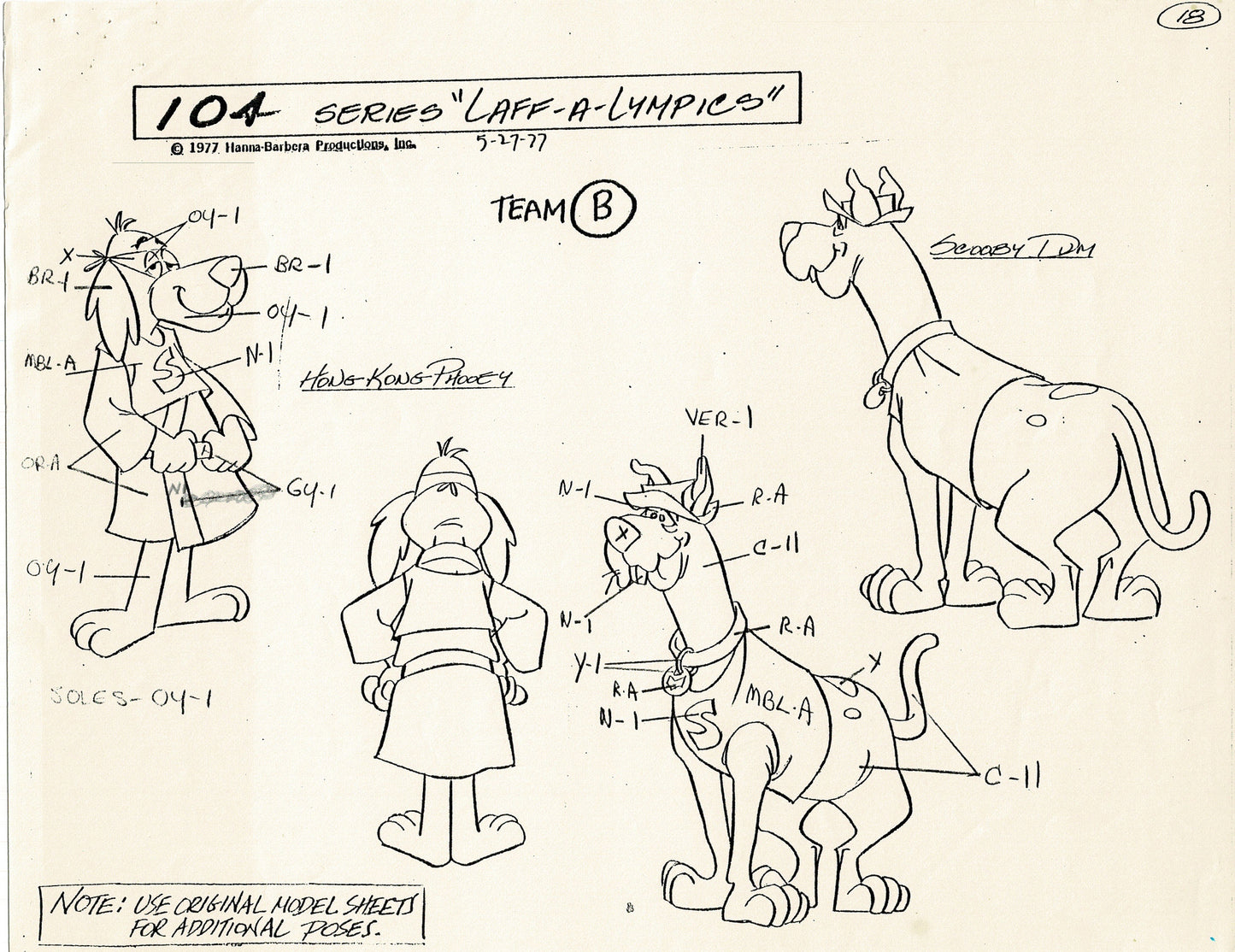 Laff A Lympics Model Sheet Copy Group of 24 Pages 1977 Production Hanna Barbera