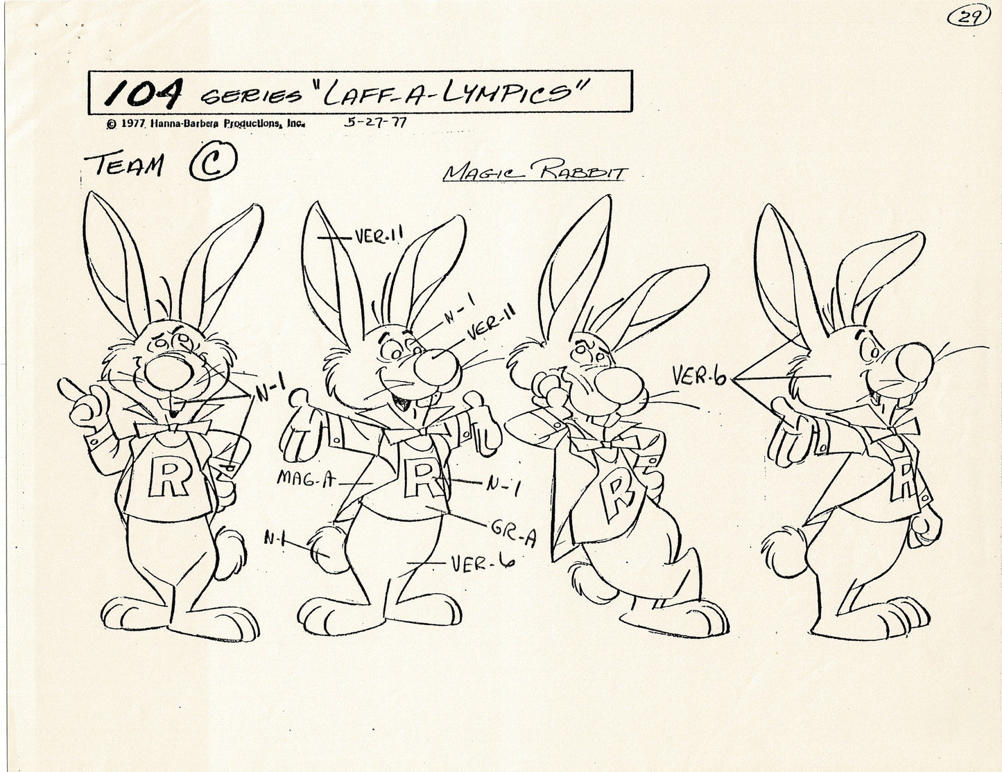 Laff A Lympics Model Sheet Copy Group of 24 Pages 1977 Production Hanna Barbera