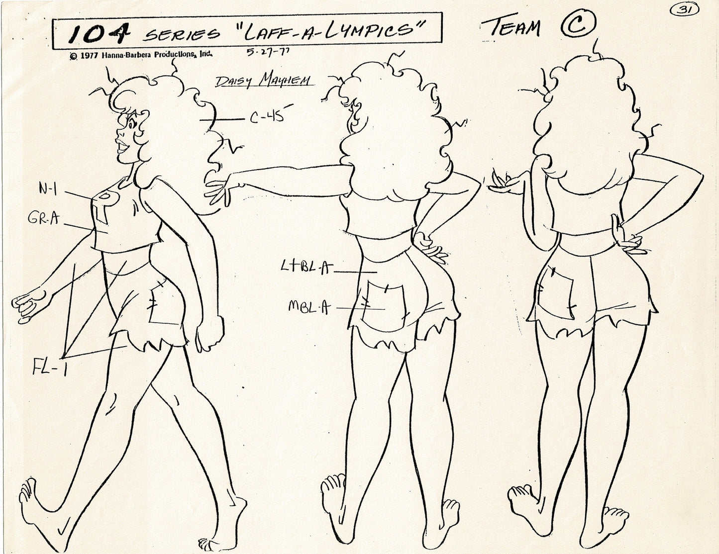 Laff A Lympics Model Sheet Copy Group of 24 Pages 1977 Production Hanna Barbera