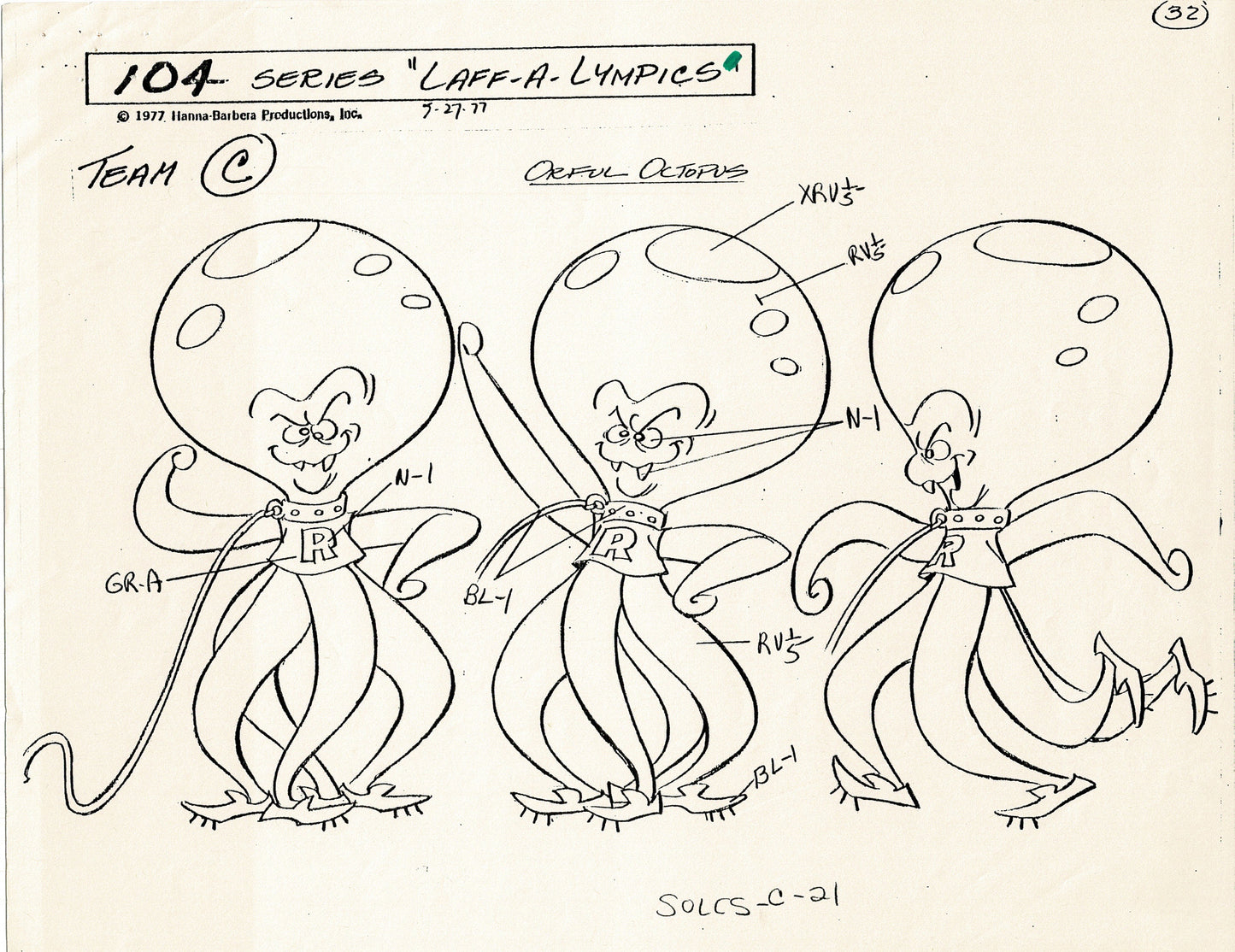 Laff A Lympics Model Sheet Copy Group of 24 Pages 1977 Production Hanna Barbera