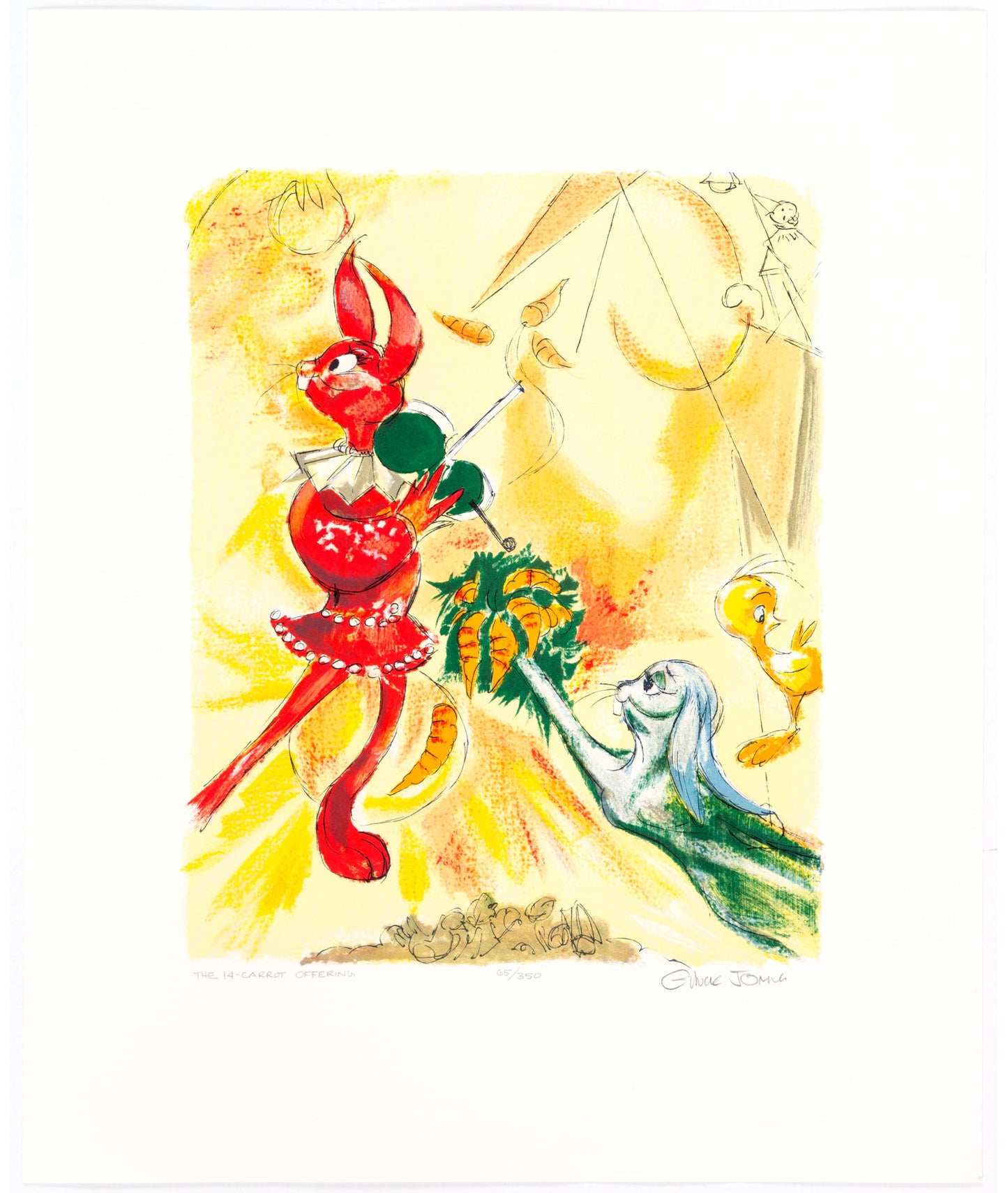 Chuck Jones Signed 14-Carrot Offering Bugs Bunny and Tweety 1990 Warner Brothers Limited Edition Lithograph of 350 Chagall OH