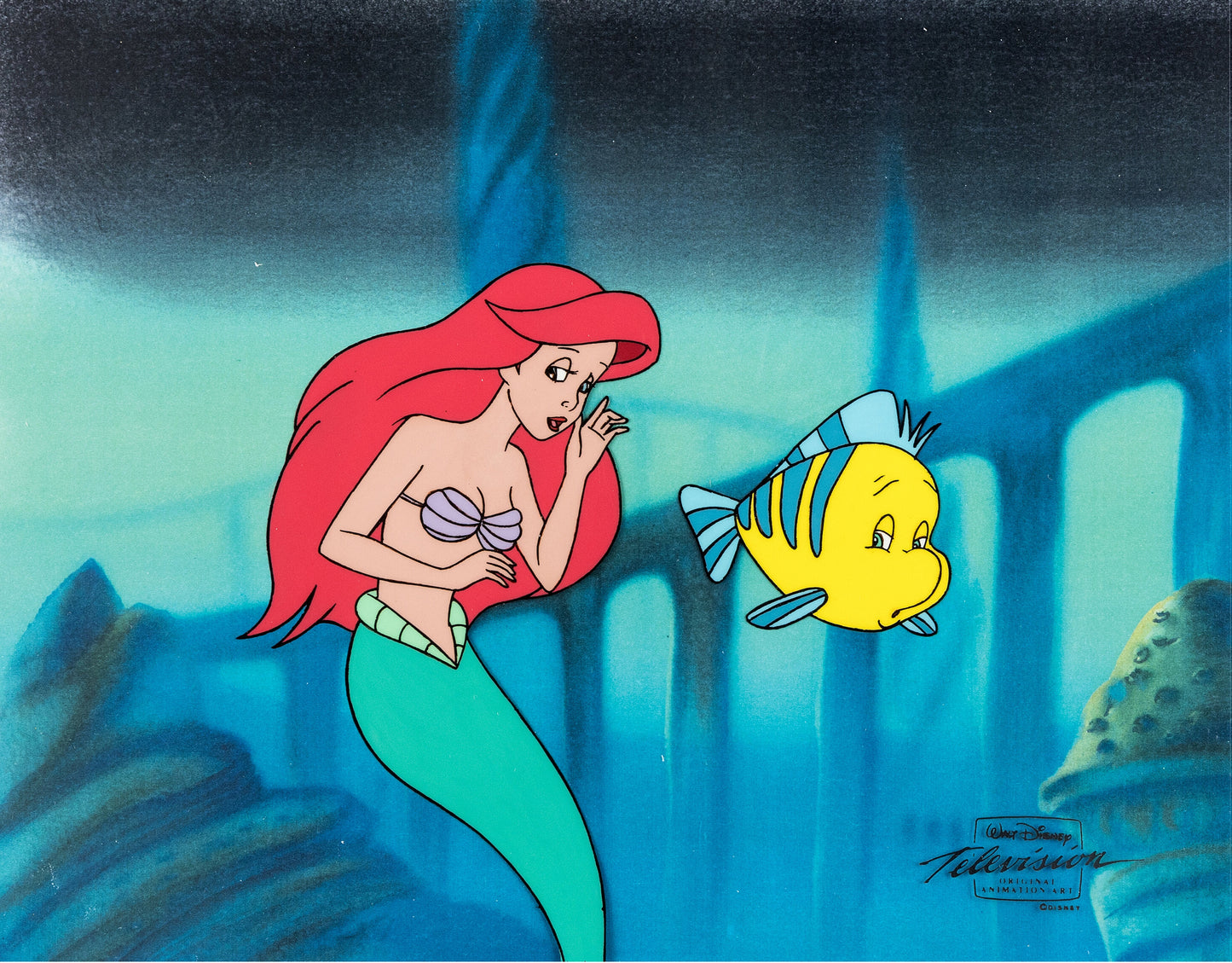 The Little Mermaid Ariel and Flounder Walt Disney Television Production Animation Cel and Drawing 1992-1994 24