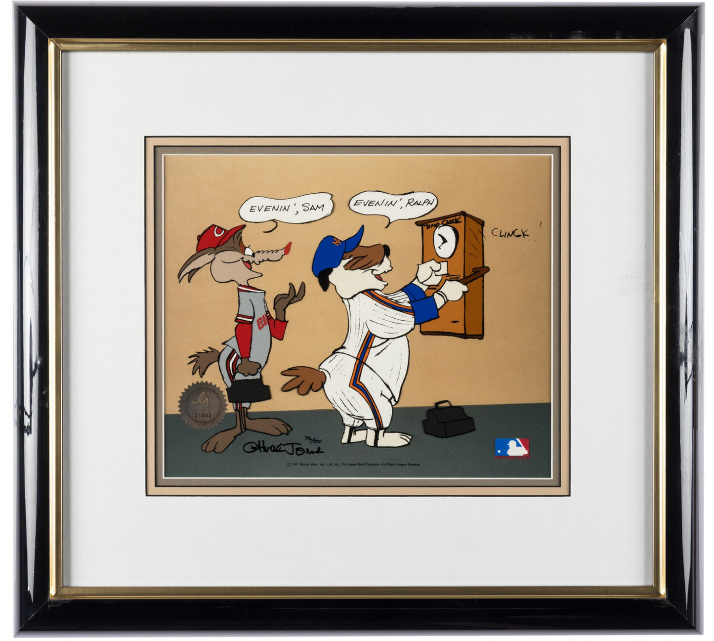 Chuck Jones SIGNED Wile E Coyote and Sam MLB Baseball Limited Edition Cel Looney Tunes Warner Brothers 1991 OH