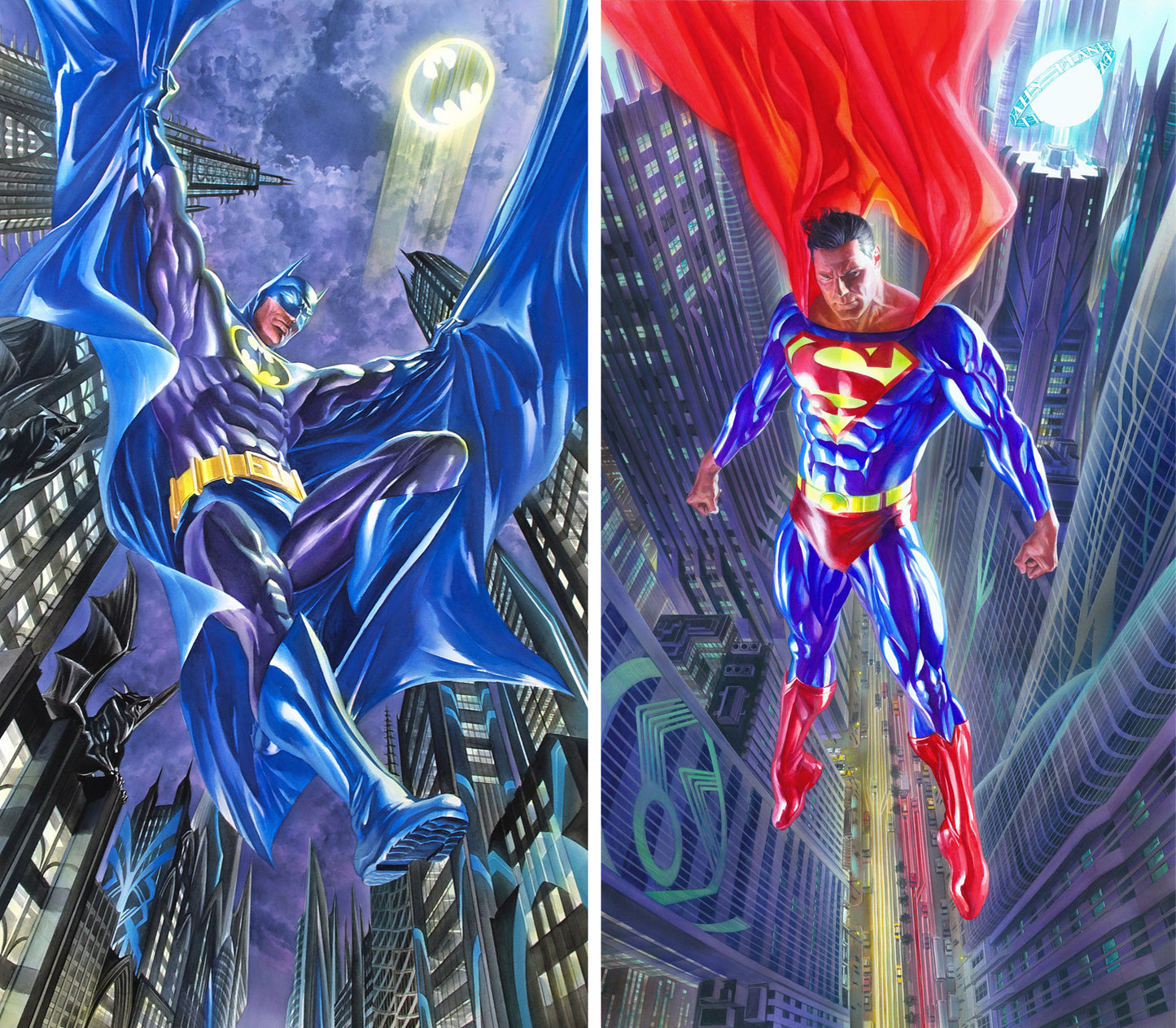 2 LOT Alex Ross Signed DC WB Giclee Ltd Ed Canvas of 20 Artist Proof - you get both Superman Man of Tomorrow n Dark Knight Detective