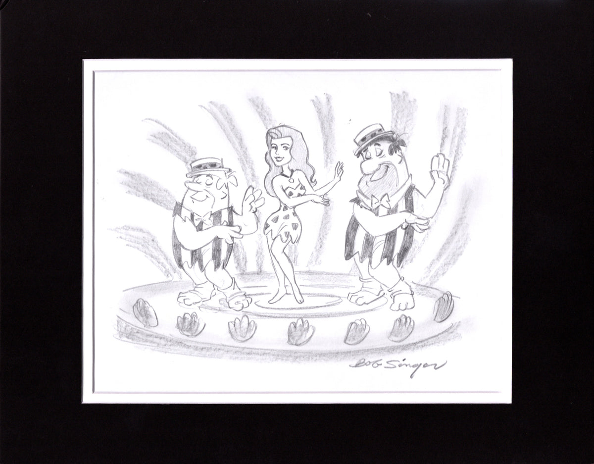 The FLINTSTONES Fred Barney and Anne Margrock Large Pencil Drawing Signed by Bob Singer