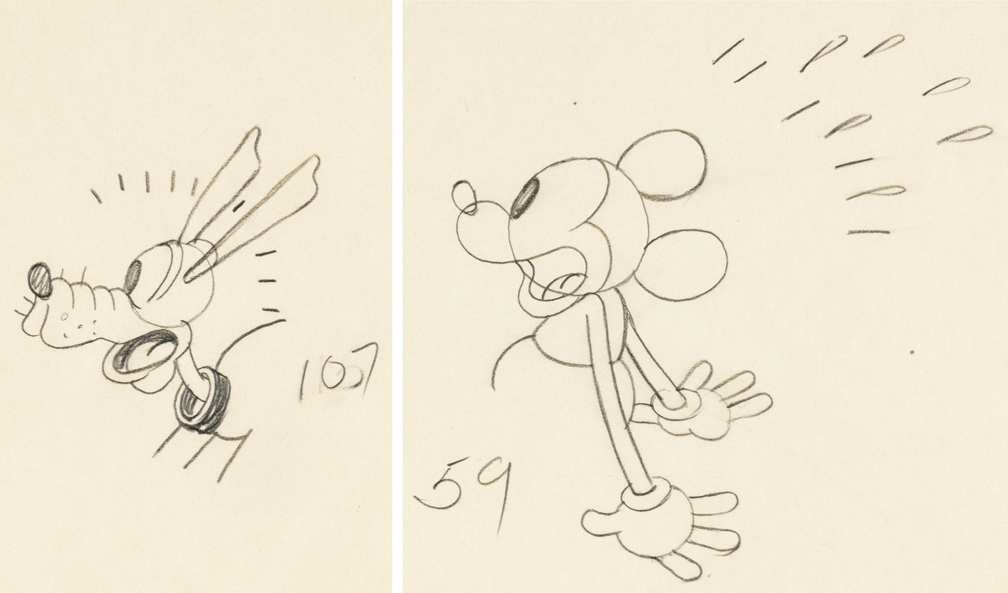 Mickey Mouse and Pluto 1932 Original Production Animation Cel Drawings (2 Lot) from Disney Mickeys Nightmare 59