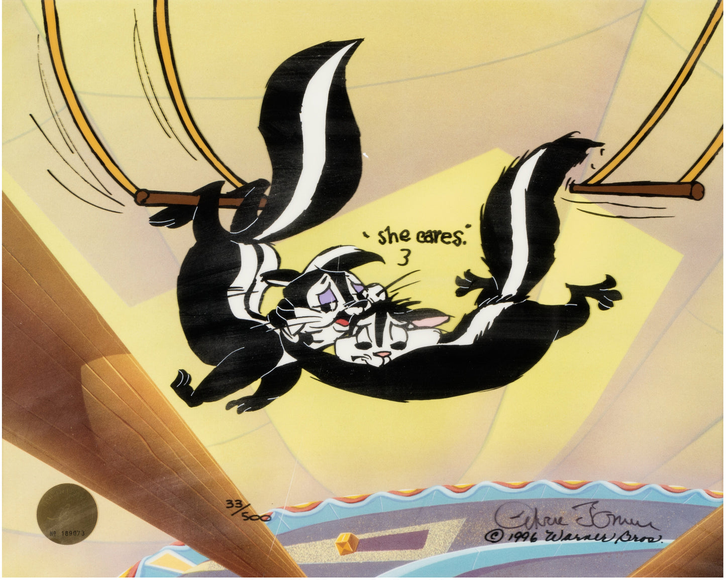 Chuck Jones SIGNED Pepe Le Pew Kitty Catch Limited Edition Cel Looney Tunes Warner Brothers 1996 FRAMED