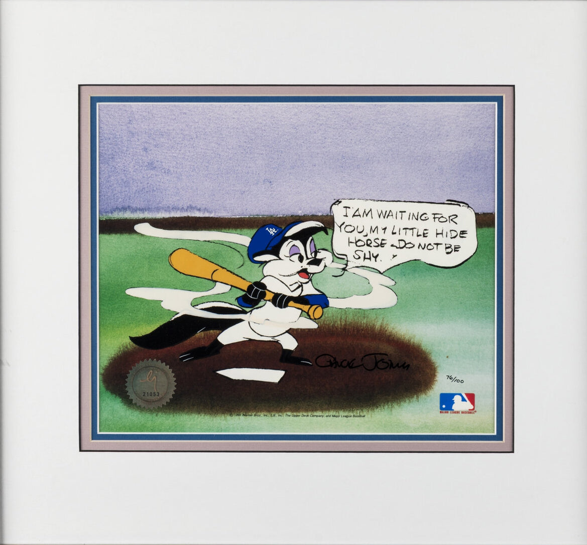 Chuck Jones SIGNED Pepe Le Pew MLB Baseball Limited Edition Cel Looney Tunes Warner Brothers 1991 OH (Copy)
