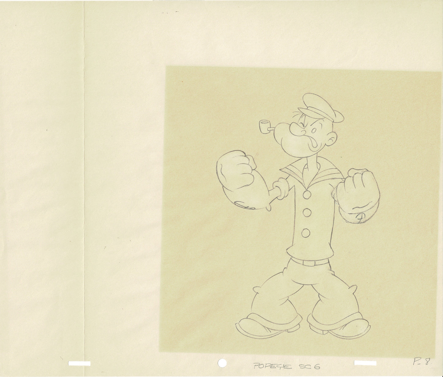 Popeye Screen-Used Production Animation Cel and Drawing Hand-Inked Pre-1970s C-KO