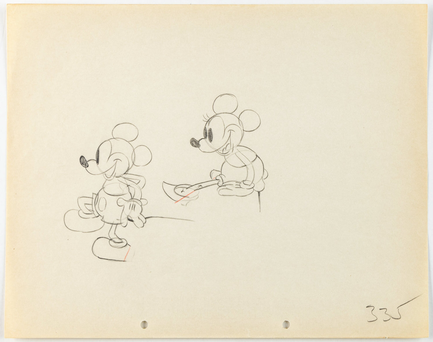Mickey Mouse and Minnie Mouse 1933 Original Production Animation Cel Drawing from Disney Mickeys Puppy Love 335