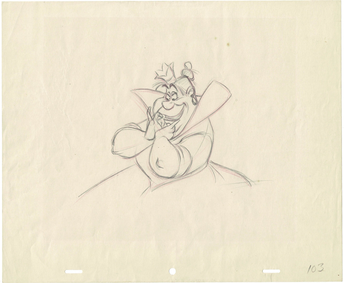 Alice in Wonderland Queen of Hearts Walt Disney Rough Animation Production Drawing 1951 C-KO