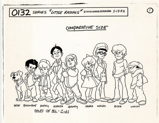 Little Rascals Model Sheet Copy Group of 13 Pages 1982 Production Hanna Barbera