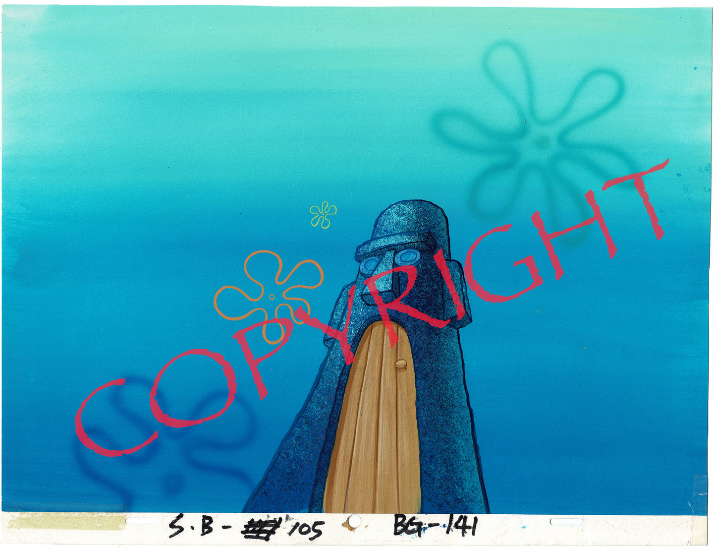 Spongebob Squarepants Squidward's House Moai Hand-Painted Production Animation Background Nickelodeon 1999