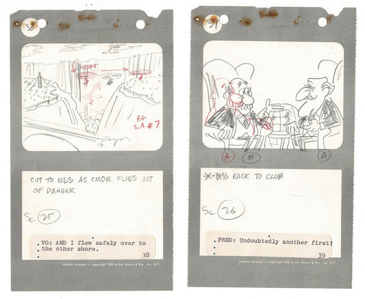 Commander McBragg From Underdog Pair of Hand-drawn Production Storyboards drawn by Joe Harris at Total TV 1966 s10