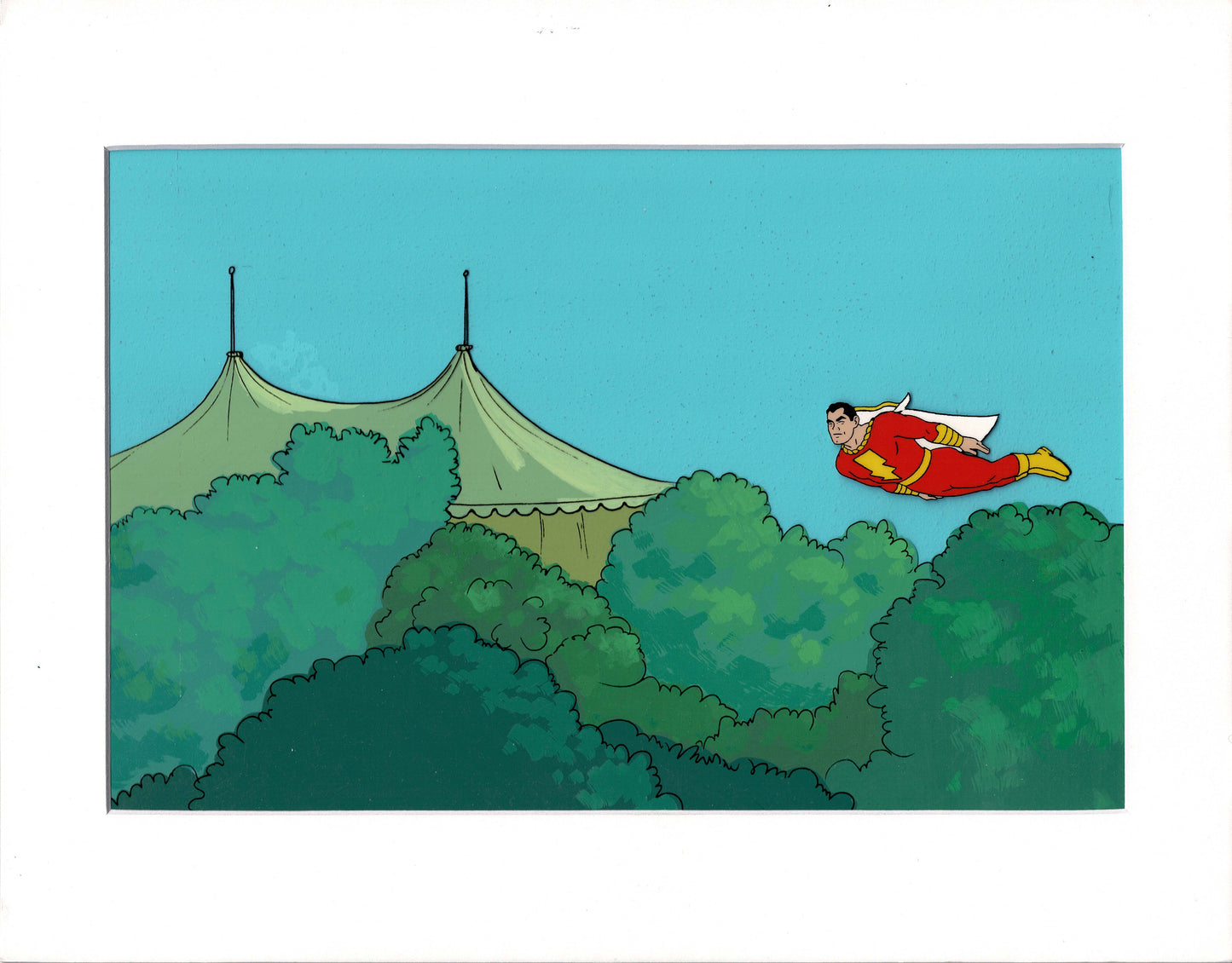 Shazam Marvel Stock Production Animation Cel and OBG Original Background from Filmation 1974-76 f