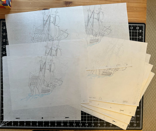 Don Coyote Sancho Panda LOT o 14 Production Animation Cel Drawings Hanna Barbera