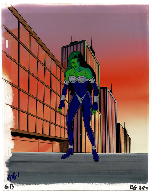 The Hulk The Animated Series She-Hulk Marvel Production Animation Cel and Background OBG 1996-1997