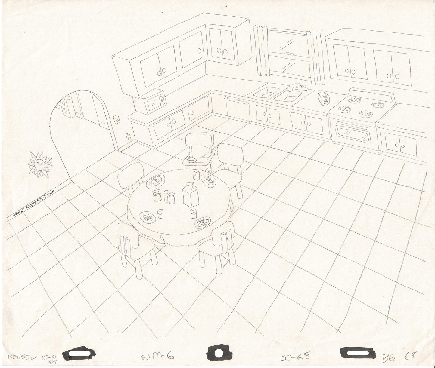 Lot of 3: Simpsons Original Production Animation Cel Backgrounds of Kitchen x 2 AND Drawing from Fox 1989 FIRST EPISODE ORIGINAL PILOT - SIGNED!