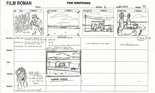 The Simpsons Production Animation Storyboard Copy Fox 1999 AS-01