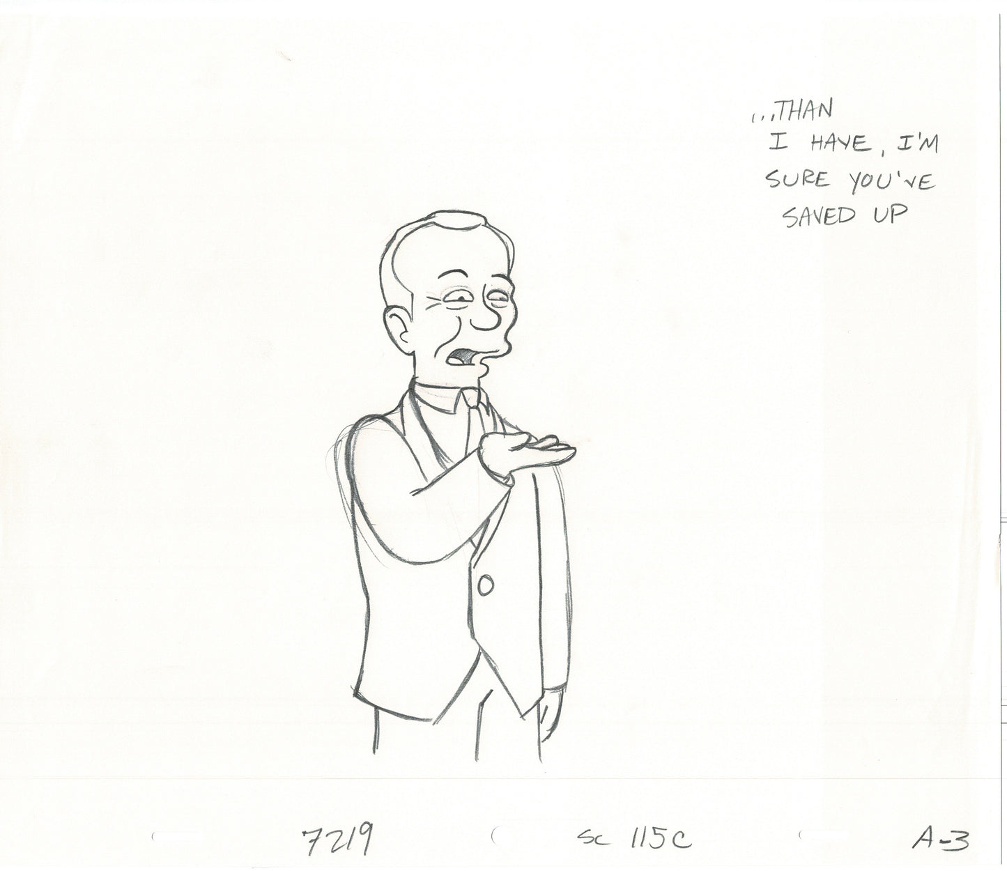 The Simpsons Carson Original Production Animation Cel Drawing likely from the 1990s Fox B-007