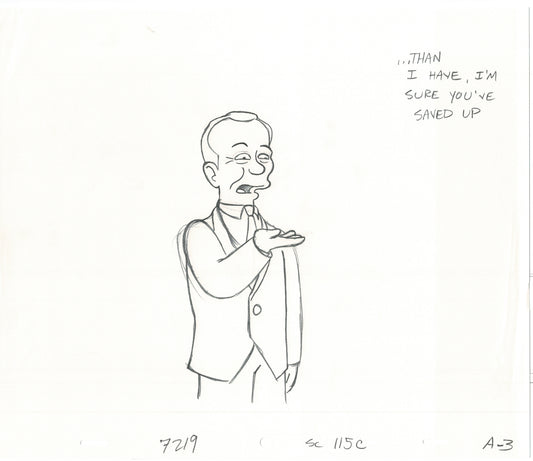 The Simpsons Carson Original Production Animation Cel Drawing likely from the 1990s Fox B-007