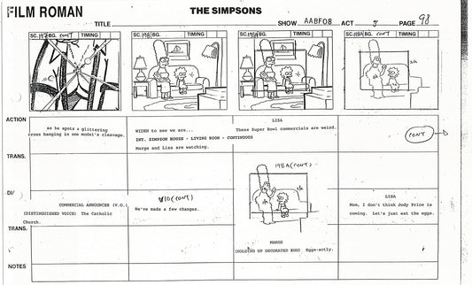 The Simpsons Production Animation Storyboard Copy Fox 1999 AS-07