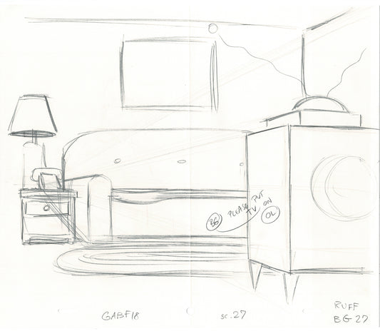 The Simpsons Living Room Original Production Animation Cel Drawing likely from the 1990s Fox B-008
