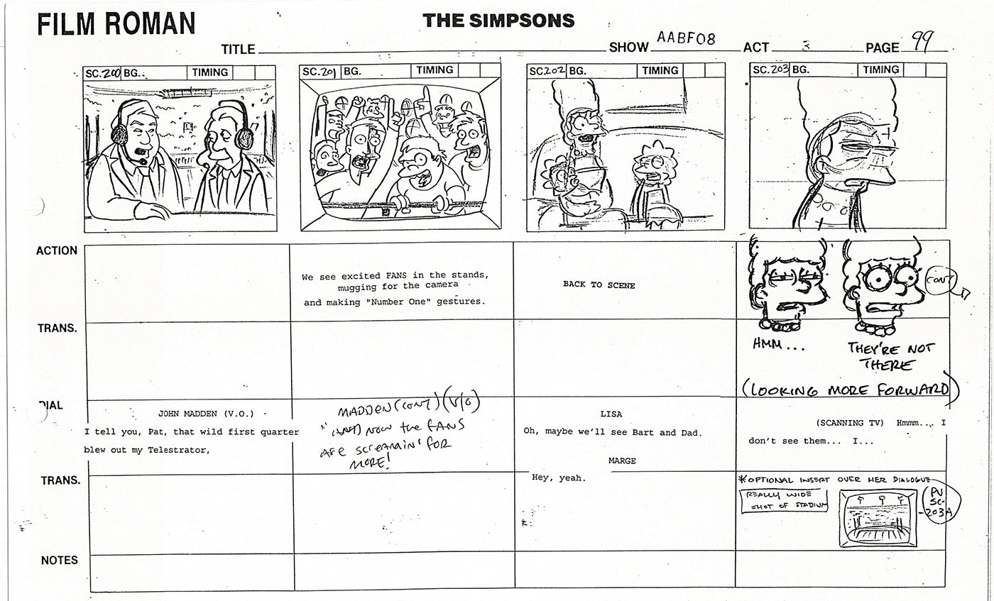 The Simpsons Production Animation Storyboard Copy Fox 1999 AS-09
