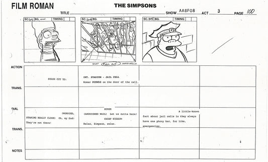 The Simpsons Production Animation Storyboard Copy Fox 1999 AS-10