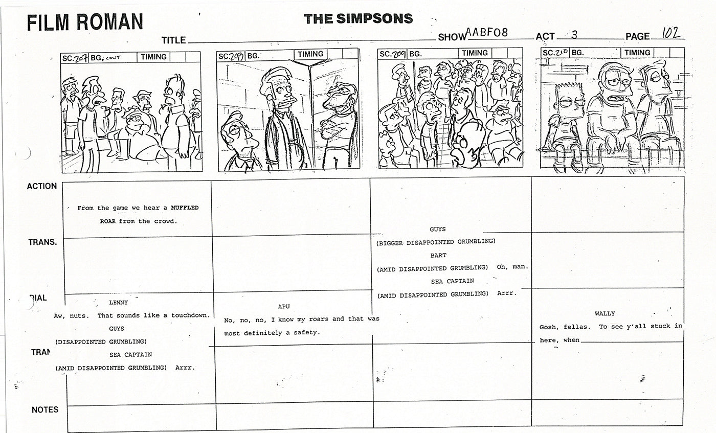 The Simpsons Production Animation Storyboard Copy Fox 1999 AS-12