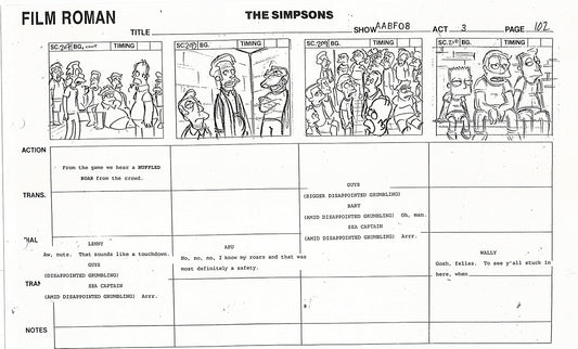 The Simpsons Production Animation Storyboard Copy Fox 1999 AS-12
