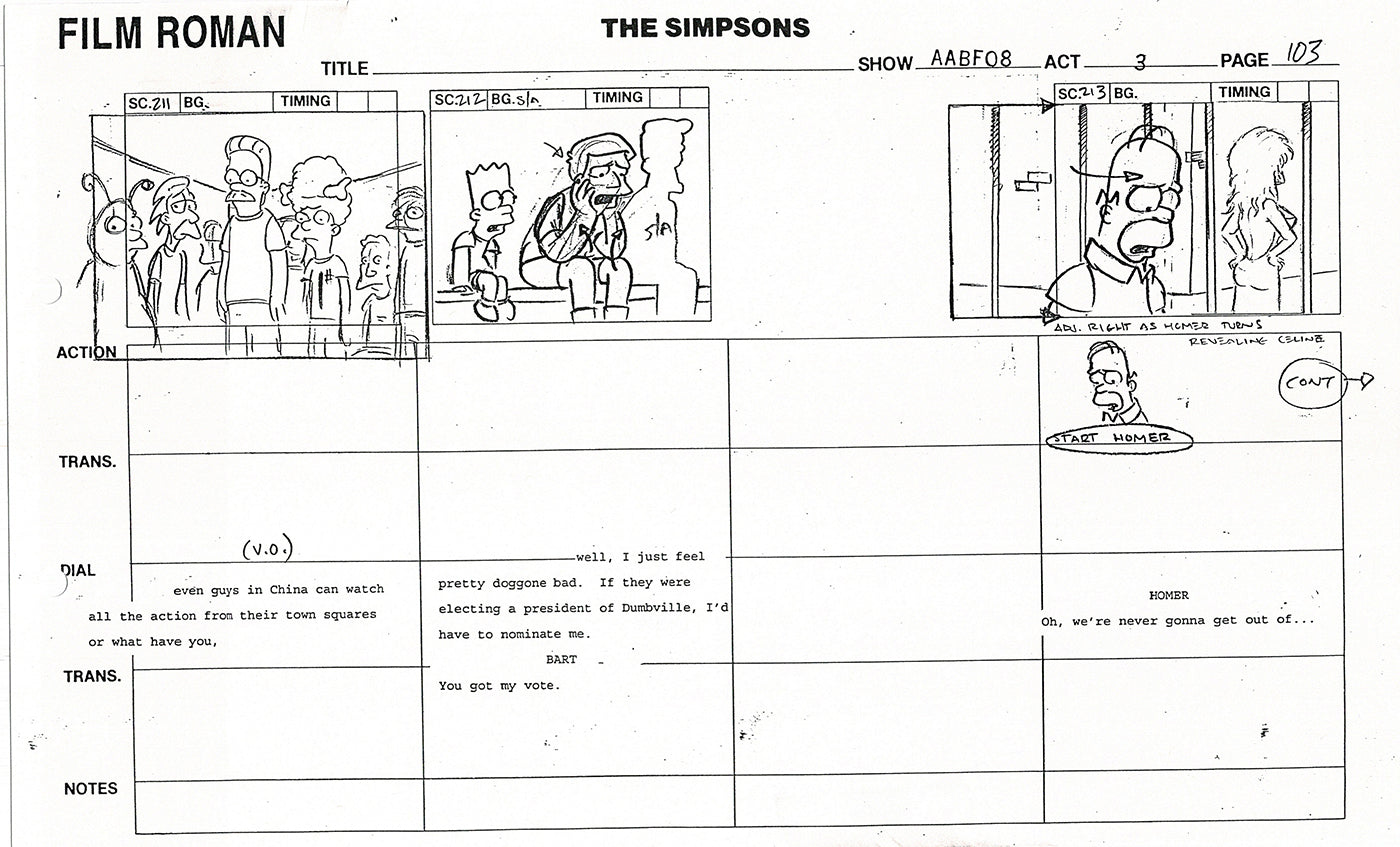 The Simpsons Production Animation Storyboard Copy Fox 1999 AS-13