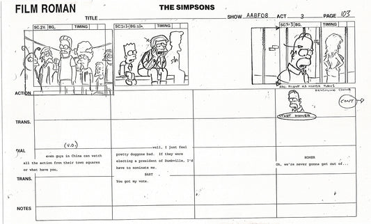 The Simpsons Production Animation Storyboard Copy Fox 1999 AS-13