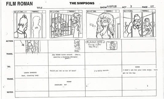 The Simpsons Production Animation Storyboard Copy Fox 1999 AS-14