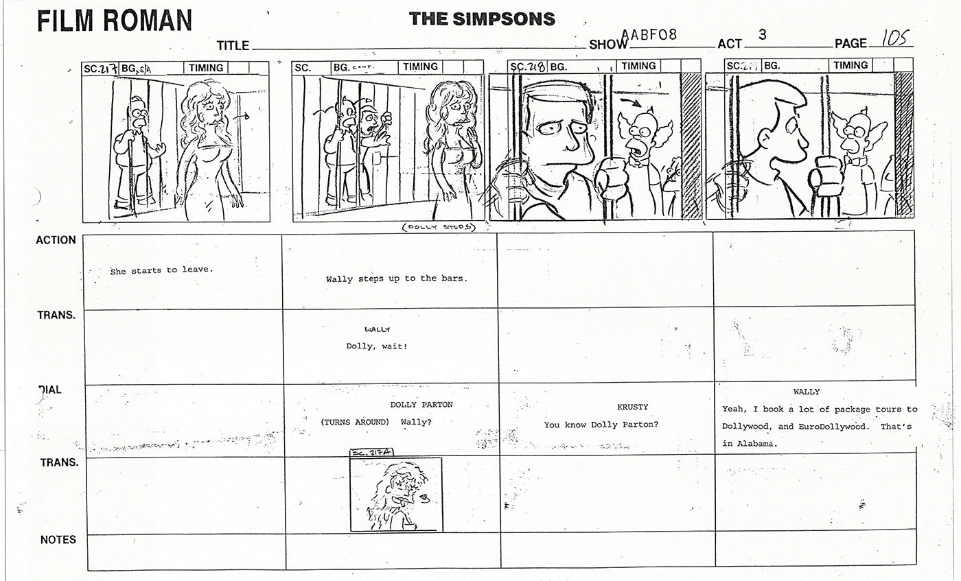 The Simpsons Production Animation Storyboard Copy Fox 1999 AS-16
